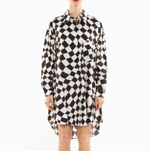 Checker Patterned High Low Midi Shirt Dress